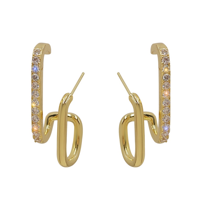 Bông Tai Chữ U Đính Kim Cương Lấp Lánh Phong Cách Hàn Quốc