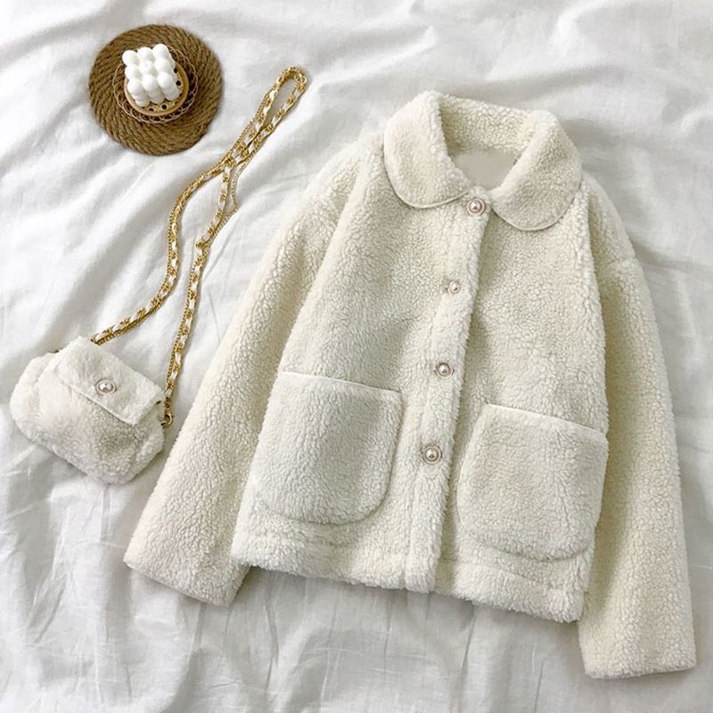 Áo khoác dạ nỉ lông xù mịn tặng kèm dây xích nữ tính - Có ảnh thật