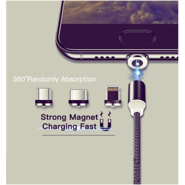 X FREESHIP TOÀN QUỐC từ 50k_COMBO một dây+ 3 đầu sạc nam châm iphone - Type C - micro USB dây dù xoay 360 độ cao 6