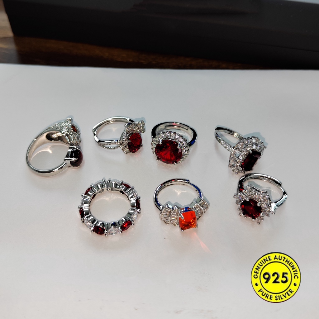 Nhẫn Hở Bằng Bạc Sterling S925 Đính Đá Hồng Ngọc Ruby Chống Nước Không Dị Ứng Hình Đầu Báo Hồng