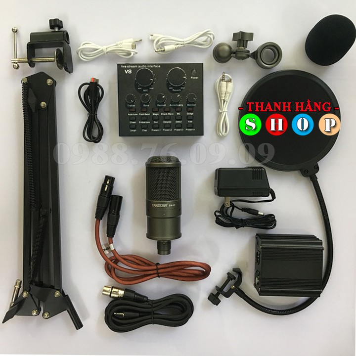 Trọn Bộ Combo Mic thu âm SM8B + Soundcard V8 - Míc Live stream