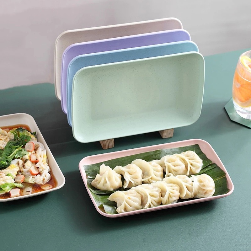Đĩa Đựng Sushi / Pasta / Trái Cây Hình Chữ Nhật Bằng Sợi Rơm Lúa Mì An Toàn Cho Sức Khỏe