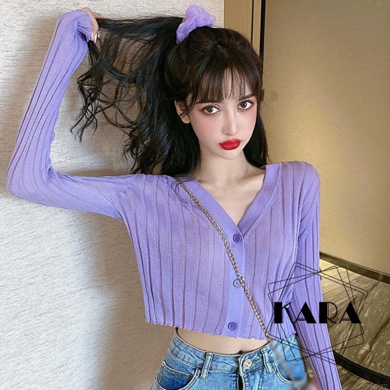  Áo Khoác Cardigan Dệt Kim Tay Dài Cổ Chữ V Chống Nắng