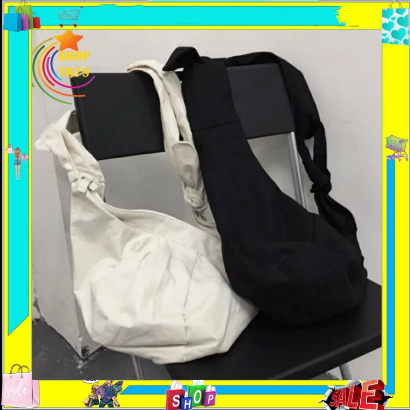 Túi tote canvas đeo chéo giá rẻ trơn vải mềm phong cách Hàn Quốc đi học SHOP TN79 CB-08