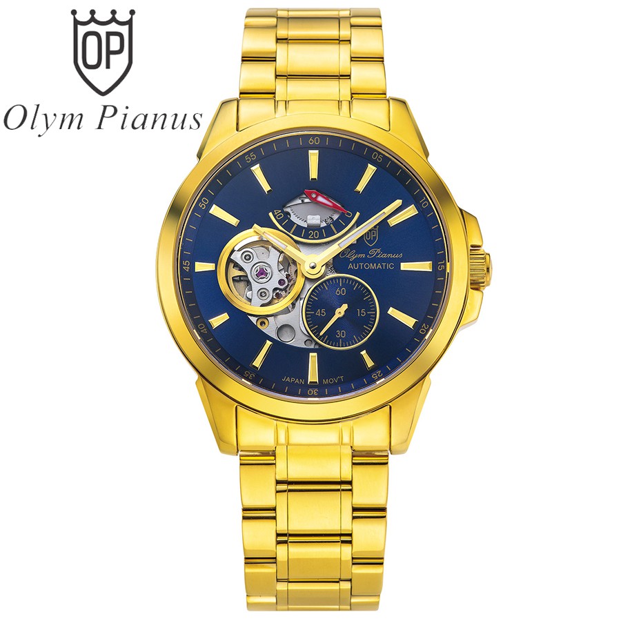 Đồng hồ nam dây kim loại mặt kính sapphire automatic Olym Pianus OP9908-88 OP9908-88.1AGK xanh lam