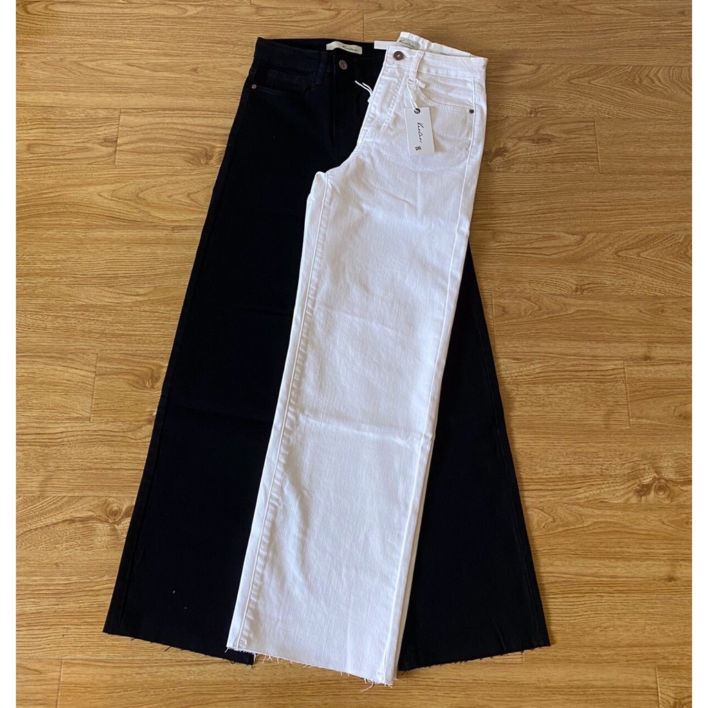[NAPU]Quần Jeans suông dài trắng đen lai cắt QJ550