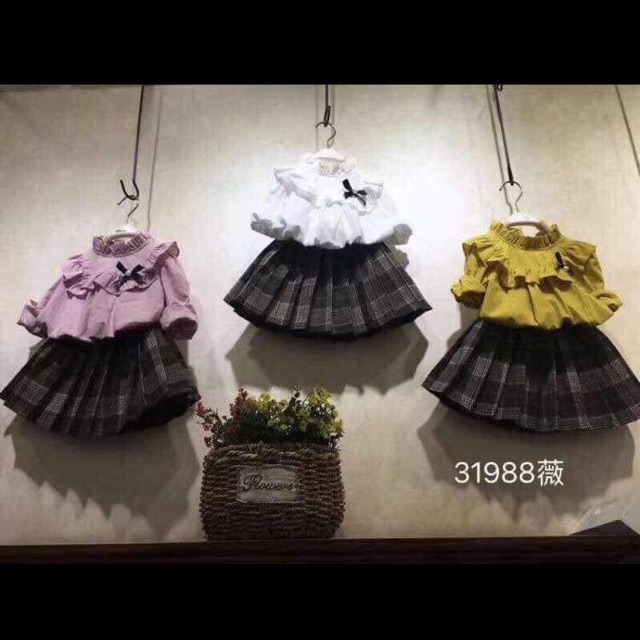 Váy kate thu đông chân váy karo cho bé gái