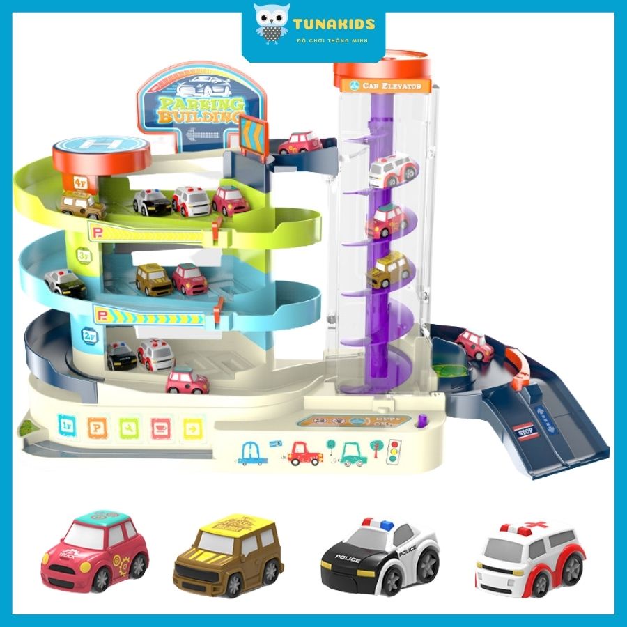 Đồ chơi trẻ em bé trai ô tô 3 tầng mô phỏng bãi đỗ xe garage thông minh có đèn nhạc