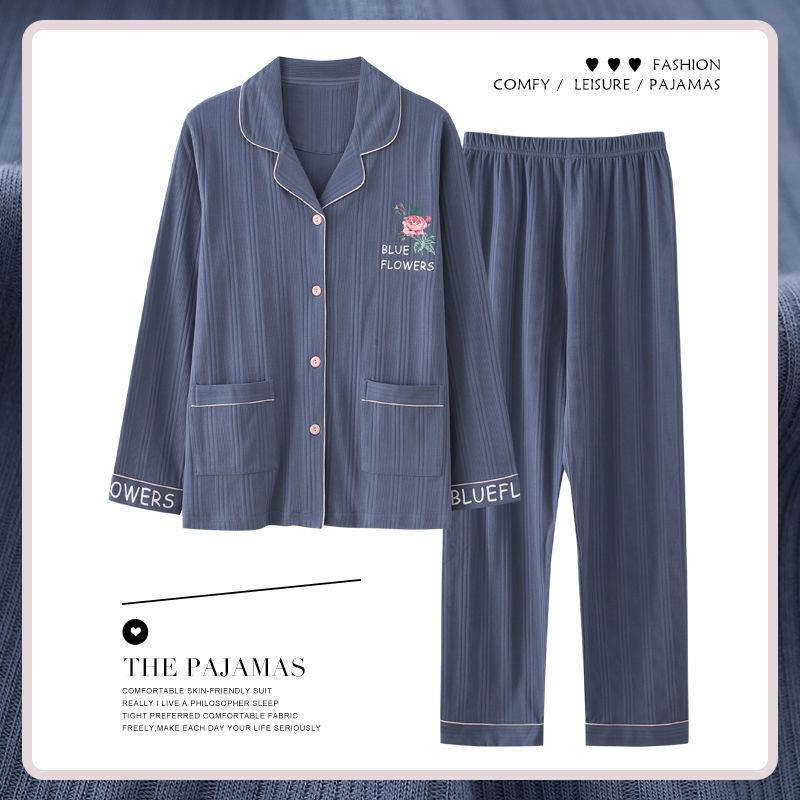 Bộ Đồ Ngủ Pijama Dài Tay Vải cotton Cho Phụ Nữ Trung Niên