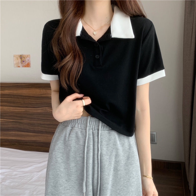 Áo polo Ngắn Tay Màu Sắc Tương Phản Thời Trang Mùa Hè Cho Nữ
