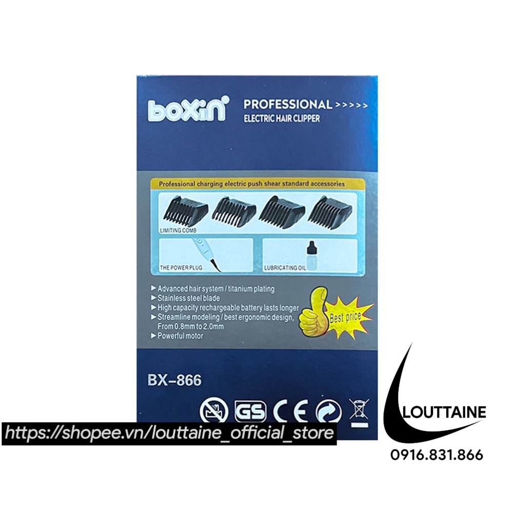 Tông đơ cắt tóc người lớn trẻ em thú cưng BOXIN BX-866 tích điện sạc pin đầy đủ phụ kiện