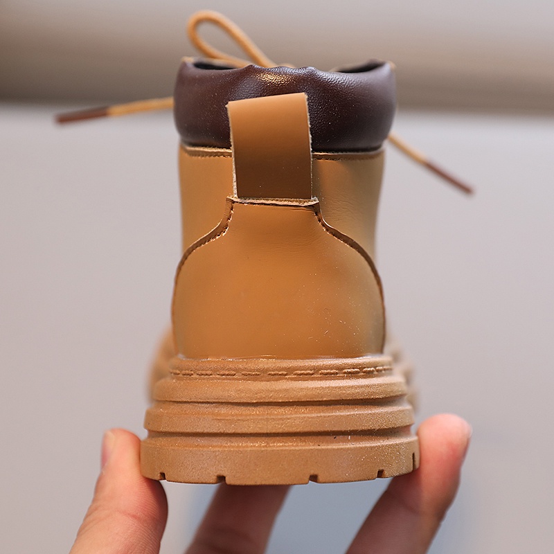 Giày Bốt Martin Bằng Da Đế Mềm Buộc Dây Chống Trượt Có Khóa Kéo Phong Cách Anh Quốc Cho Bé 2-8 Tuổi