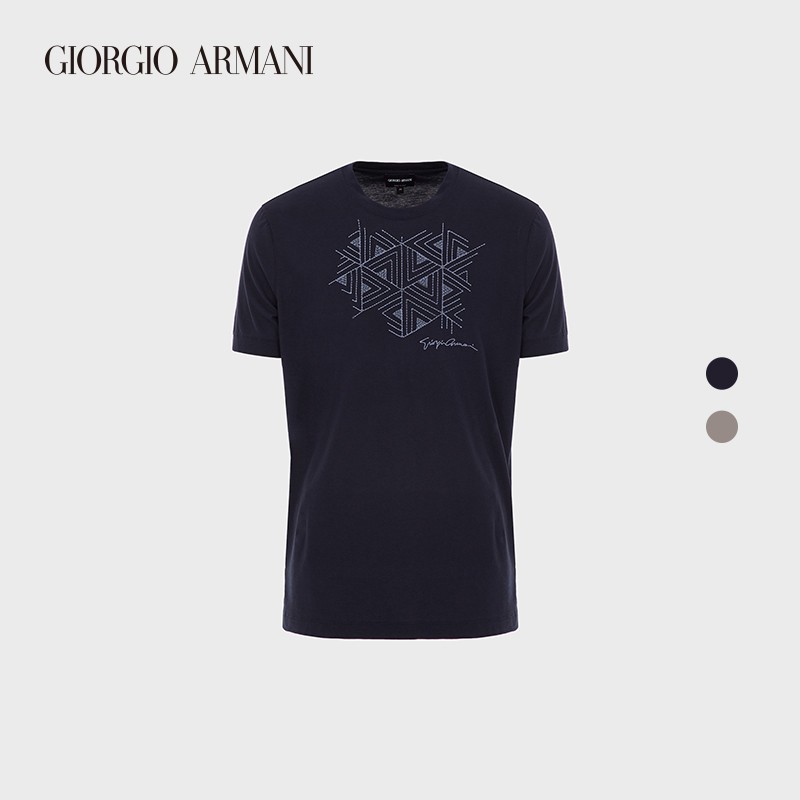 Giorgio Armani Áo Thun Cotton Ngắn Tay Họa Tiết Trái Tim Thời Trang Mùa Thu Cho Nam