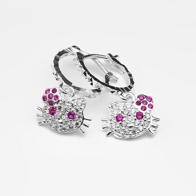 (BẠC CHUẨN) BÔNG TAI BẠC TA MÈO HELLO KITTY CHO BÉ GÁI TRANG SỨC NO.93 HOA TAI KHUYÊN TAI HT323