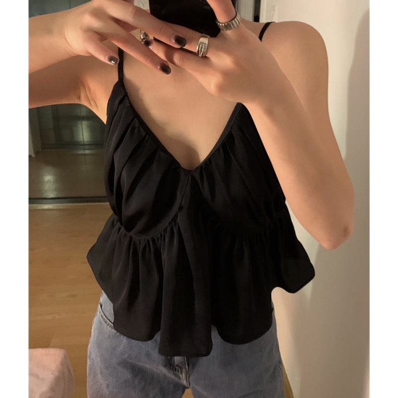 Áo Hai Dây Cổ Chữ V Xếp Ly Quyến Rũ Thời Trang Hè Cho Nữ