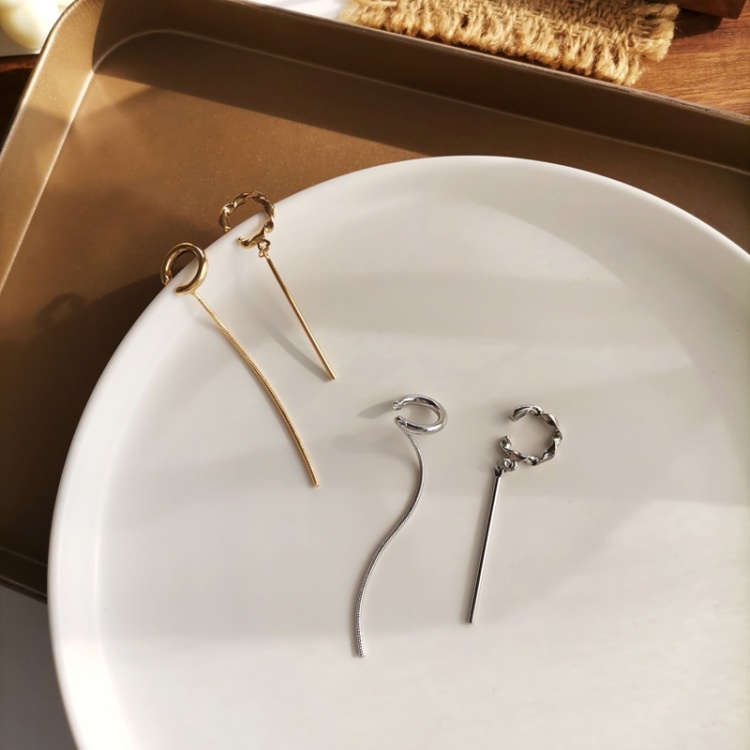 Set 2 khuyên tai kẹp vành một bên không bấm lỗ K199 dáng dài Leous Accessories