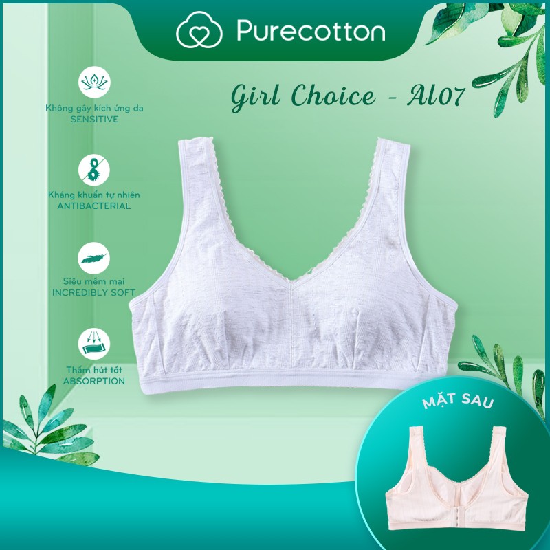 Combo đủ màu áo lót không gọng Purecotton cho bé gái chất liệu cotton cao cấp kiểu dáng cài sau có đệm mỏng PC020