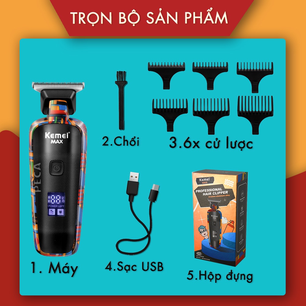 Tông đơ chấn viền Kemei KM-MAX5090 màn hình LCD thông minh, thiết kế độc đáo, có thể cắt tóc,chấn viền, cạo râu