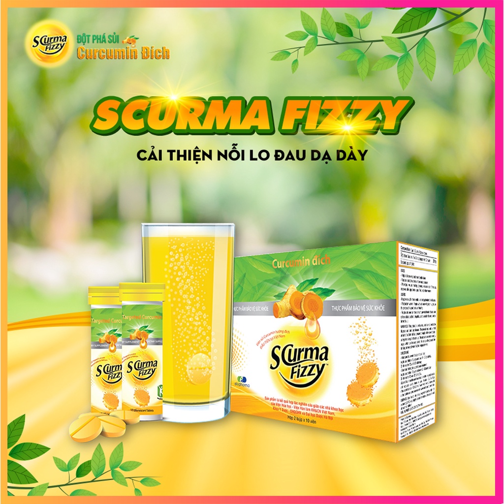 Scurma Fizzy Nano Curcumin Viên Sủi Dạ Dày Hộp 20 Viên (2 Tuýp) - Chính Hãng