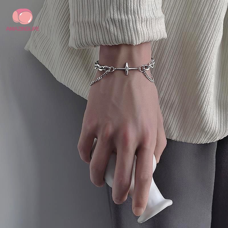 Vòng Tay Dây Xích Hai Lớp Mặt Ngôi Sao Sáu Cánh Có Thể Điều Chỉnh Phong Cách Punk Cổ Điển Cho Cặp Đôi