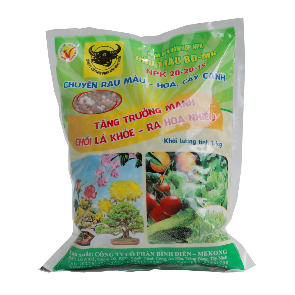 Phân Bón Đầu Trâu BĐ-MK NPK 20 20 15 Chuyên Rau Màu Hoa Cây Cảnh Gói 1 Kg