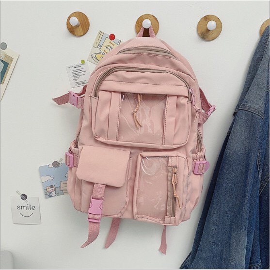 Balo đi học màu pastel nhẹ nhàng xinh xắn phong cách Ulzzang Hàn Quốc-ngăn bóng kính