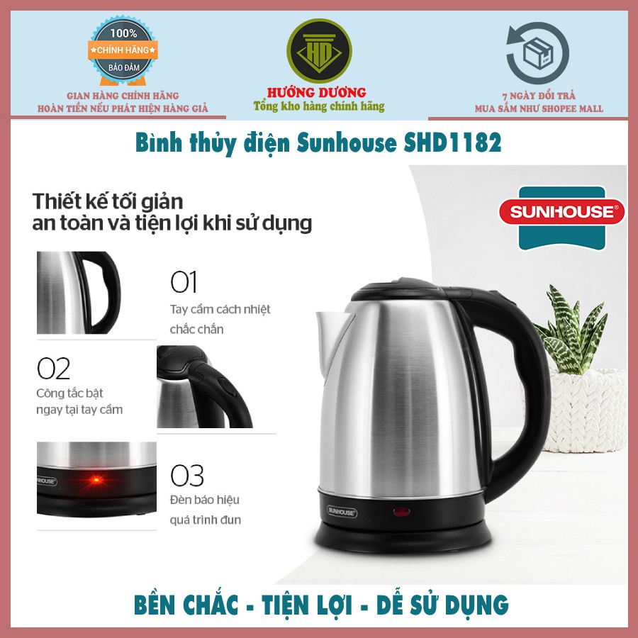 Ấm siêu tốc Sunhouse SH1182 Inox 1.8L