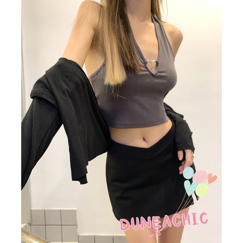 DUNEA Áo Hai Dây Họa Tiết Trái Tim Kim Loại Quyến Rũ Cho Nữ DUNEA709