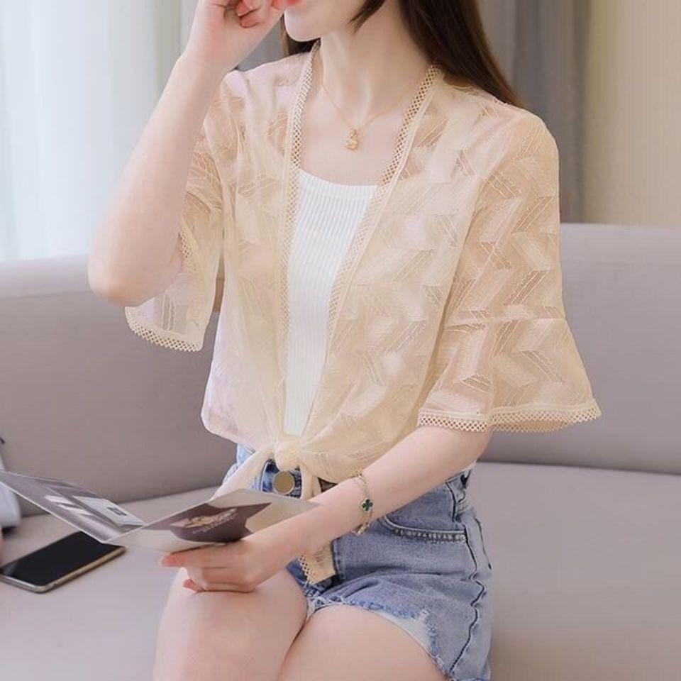 Áo Khoác Voan Mỏng Lưng Cao Cột Dây Dáng Ngắn Thời Trang Mùa Hè Trẻ Trung