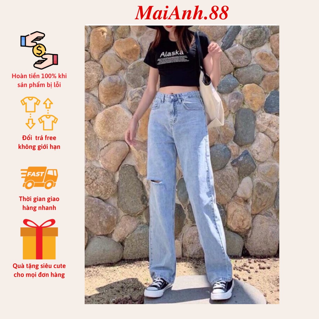 Quần jean bò ống rộng suông xuông nữ jeans cạp cao phong cách Hàn Quốc sành điệu style năm 2021