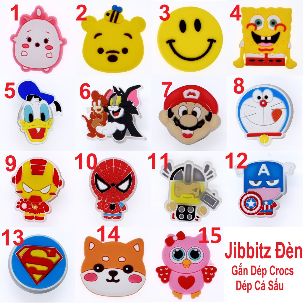 [Combo 50] Stickers/Jibbitz Có Đèn Gắn Dép Crocs, Dép Cá Sấu