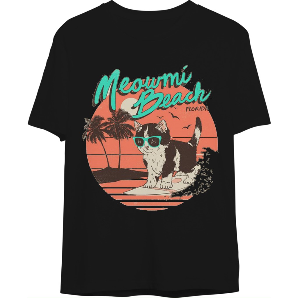 Áo Thun Unisex Mèo Đeo Kính Ở Bãi Biển Meowi Beach Florida Đáng Yêu Cute 100% Cotton Chất Lượng Cao Cực Hot Giá Rẻ