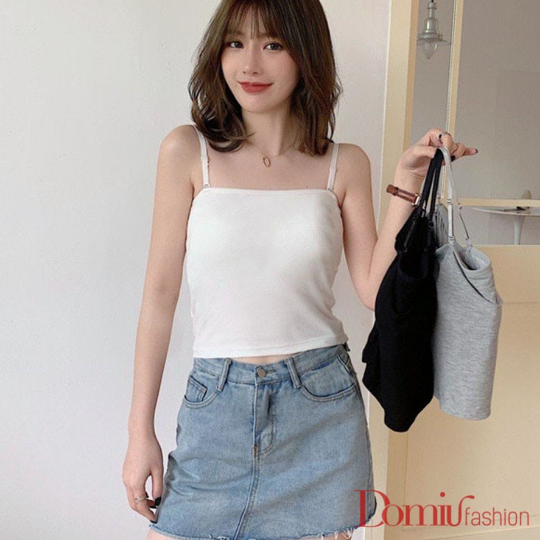 Áo 2 dây nữ DOMIU vải thun cotton co giãn tốt, dáng ôm, dây có chốt điều chỉnh