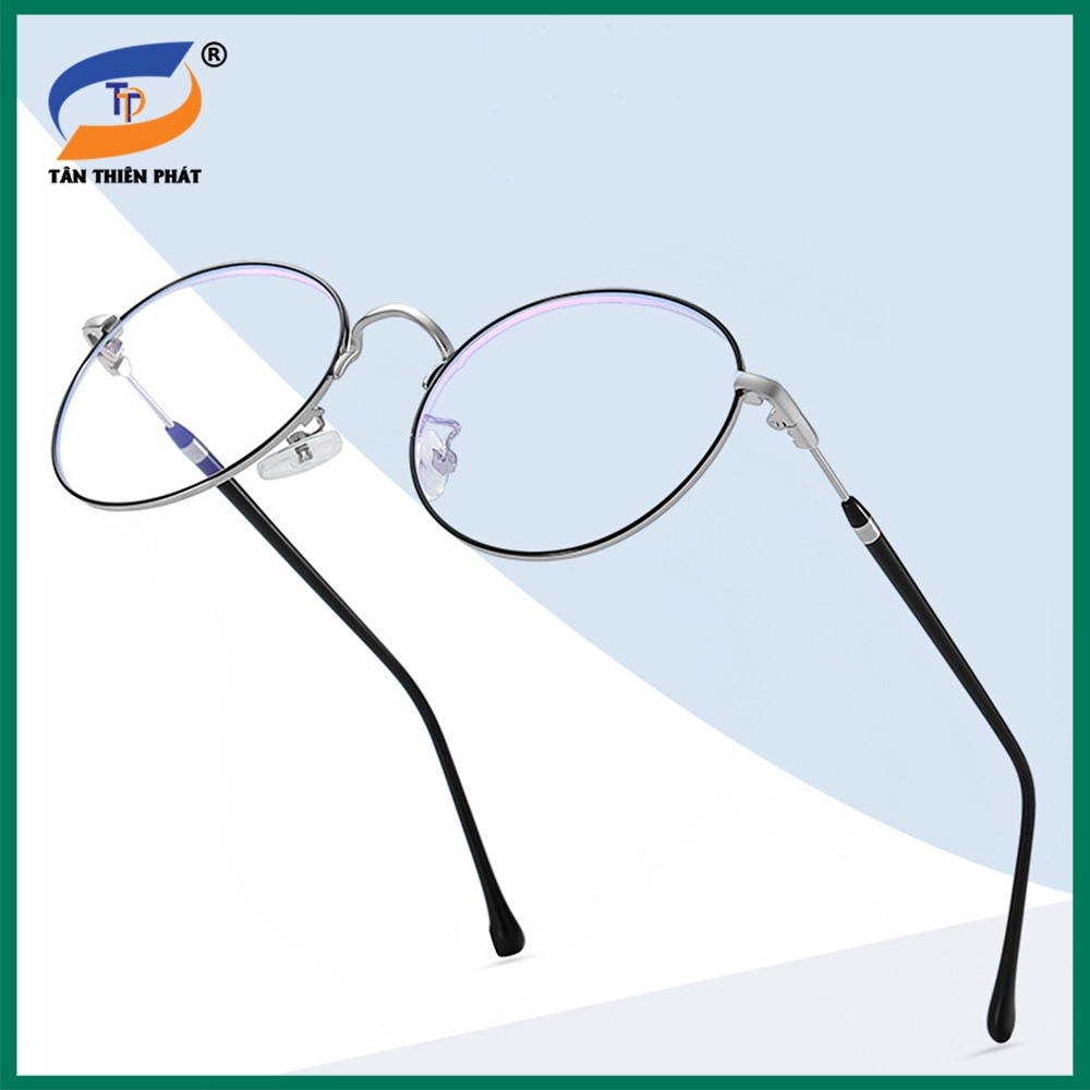 Gọng kính nam nữ mắt cận tròn kim loại 1912 màu đen, vàng, bạc. Tròng kính giả cận 0 độ chống ánh sáng xanh, chống UV