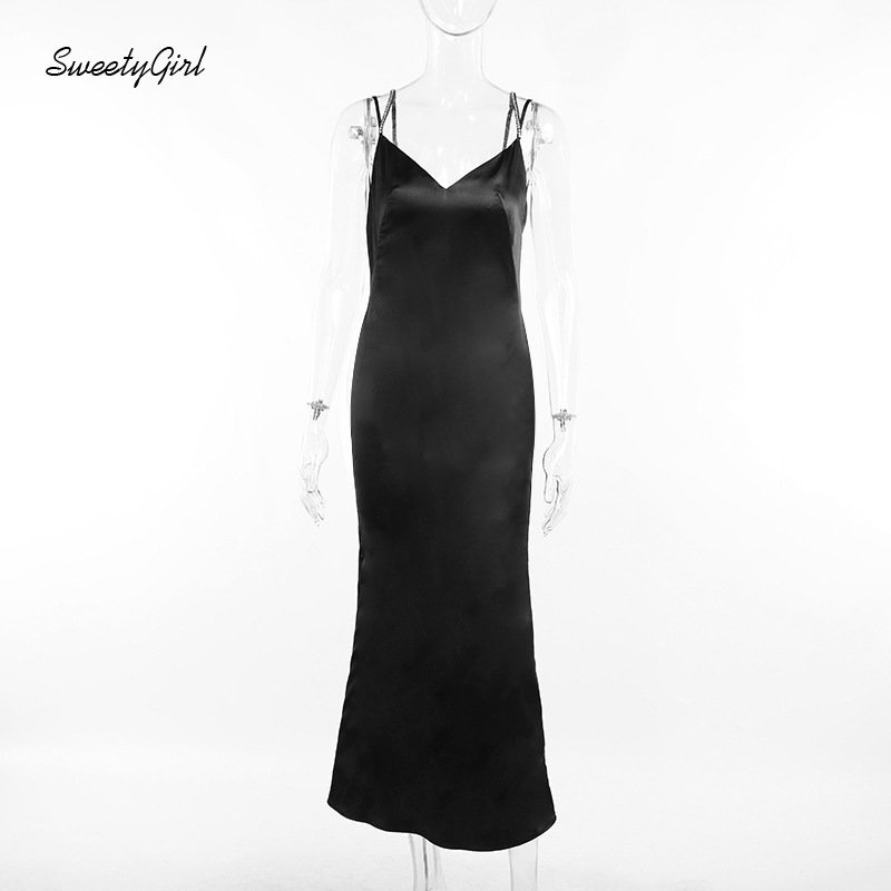 Đầm Maxi Không Tay Cổ Chữ V Cắt Sâu Màu Trơn Thời Trang 2022 Quyến Rũ Cho Nữ