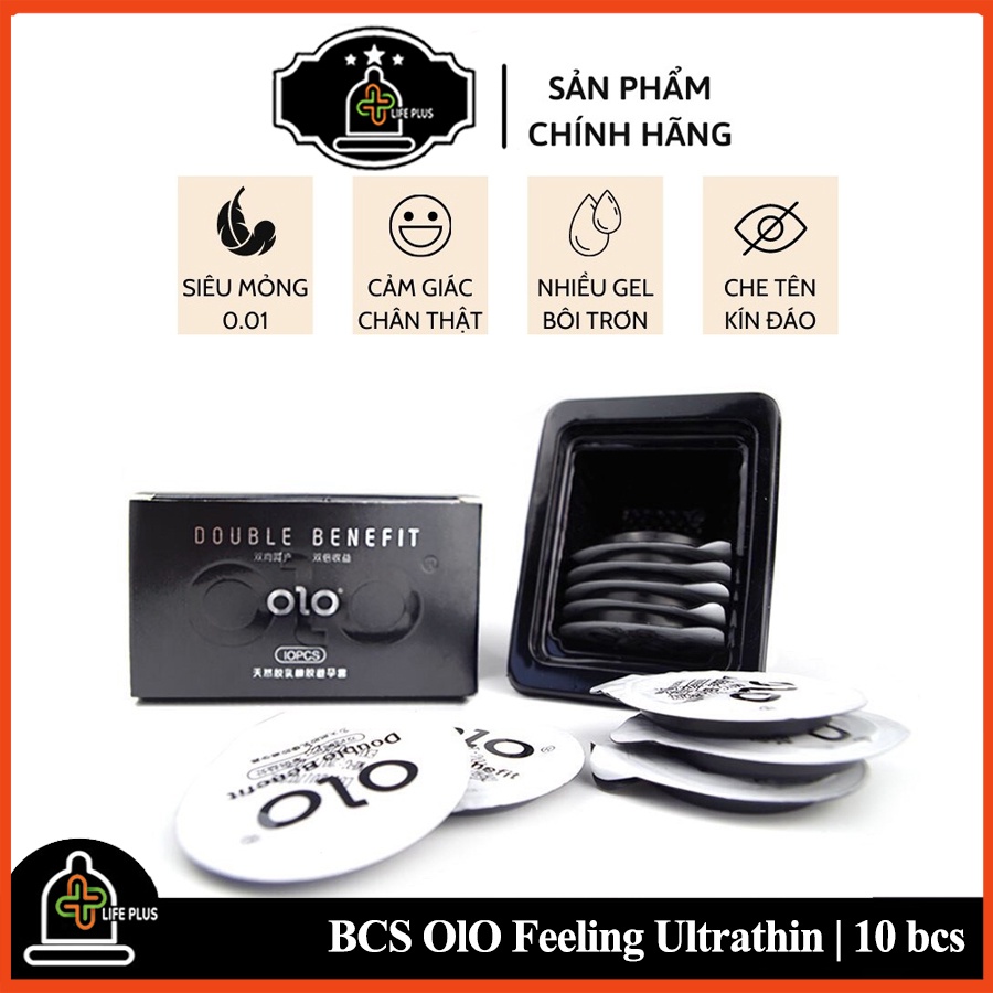 Bao cao su Siêu Mỏng OLO Feeling Ultrathin Tăng Thời Gian QH Nhiều Gel Hộp 10 bcs - Tặng Bao Cao Su LP01-Life Plus Store