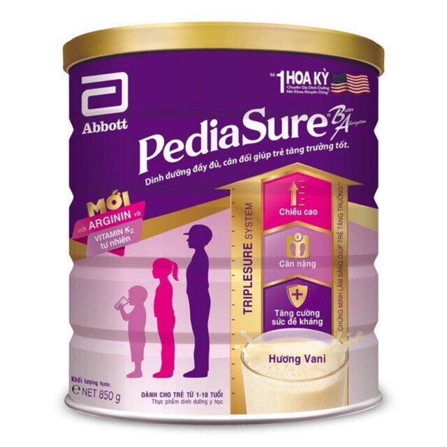 Sữa pediasure 850g chuyên biệt cho trẻ 1-10 tuổi nhất là trẻ niếng ăn nhẹ cân suy dinh dưỡng , trẻ gầy yếu hay ốm vặt