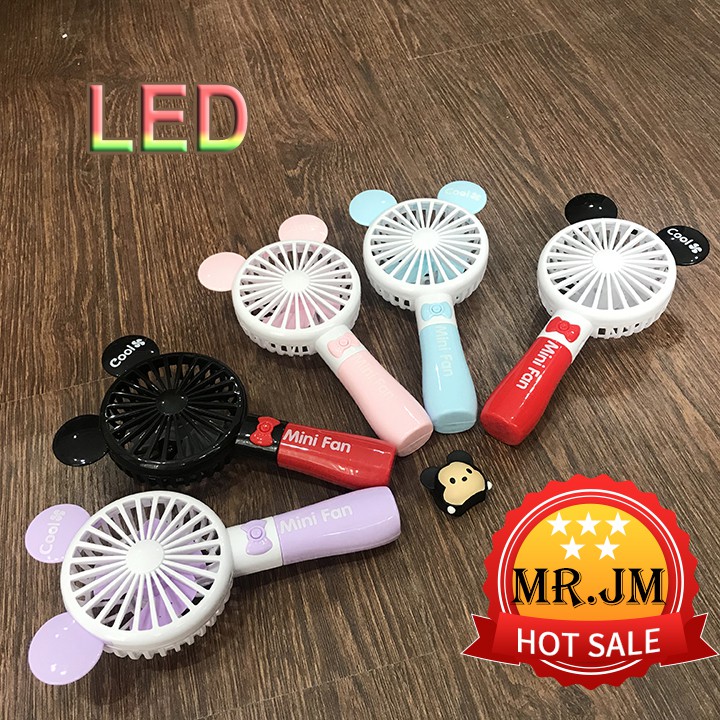 [ Mẫu 2020 ] Quạt Tích Điện Mini Cầm Tay Kết Hợp Đèn Led 7 Màu  Loại Tốt Pin Lâu 1200mAh Sạc USB Gió Mát