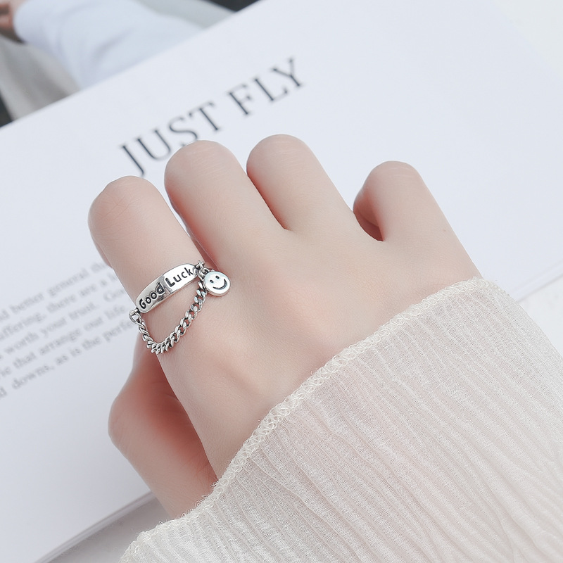 Set 2 nhẫn kim loại hình mặt cười thời trang cá tính cho nam và nữ