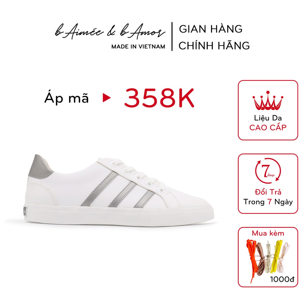 Giày thể thao nữ sneaker đẹp màu trắng dáng giày bata đế bằng cổ thấp chính hãng bAimée & bAmor - MS1566