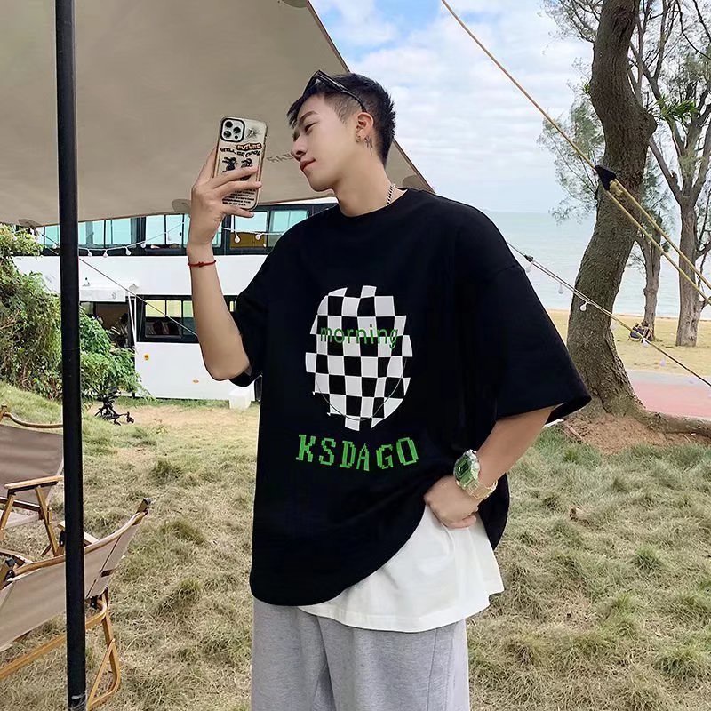 Áo Thun Tay Ngắn Dáng Rộng In Chữ Phong Cách Hồng Kông Thời Trang Mùa Hè Thoải Mái Cho Nam Và Nữ