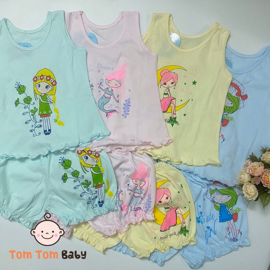 Đồ bộ bé gái cotton mùa hè - Mẫu Áo Bèo, quần nhún Màu Nhạt JOU siêu xinh cho bé gái ( Hàng Việt Nam chất lượng)