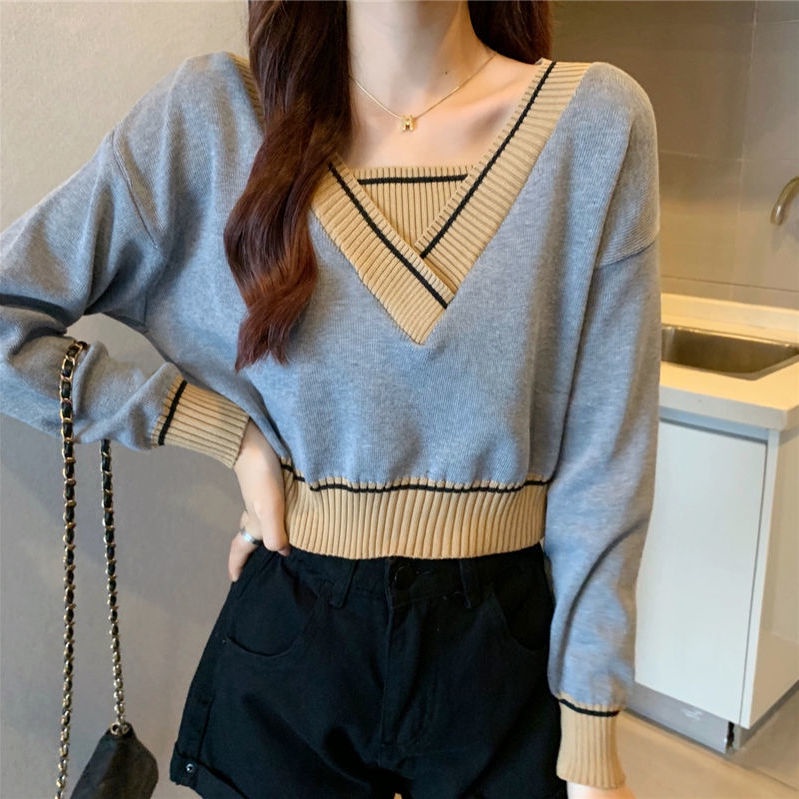 Áo len Perty tay dài cổ chữ V phong cách Hàn Quốc cho nữ