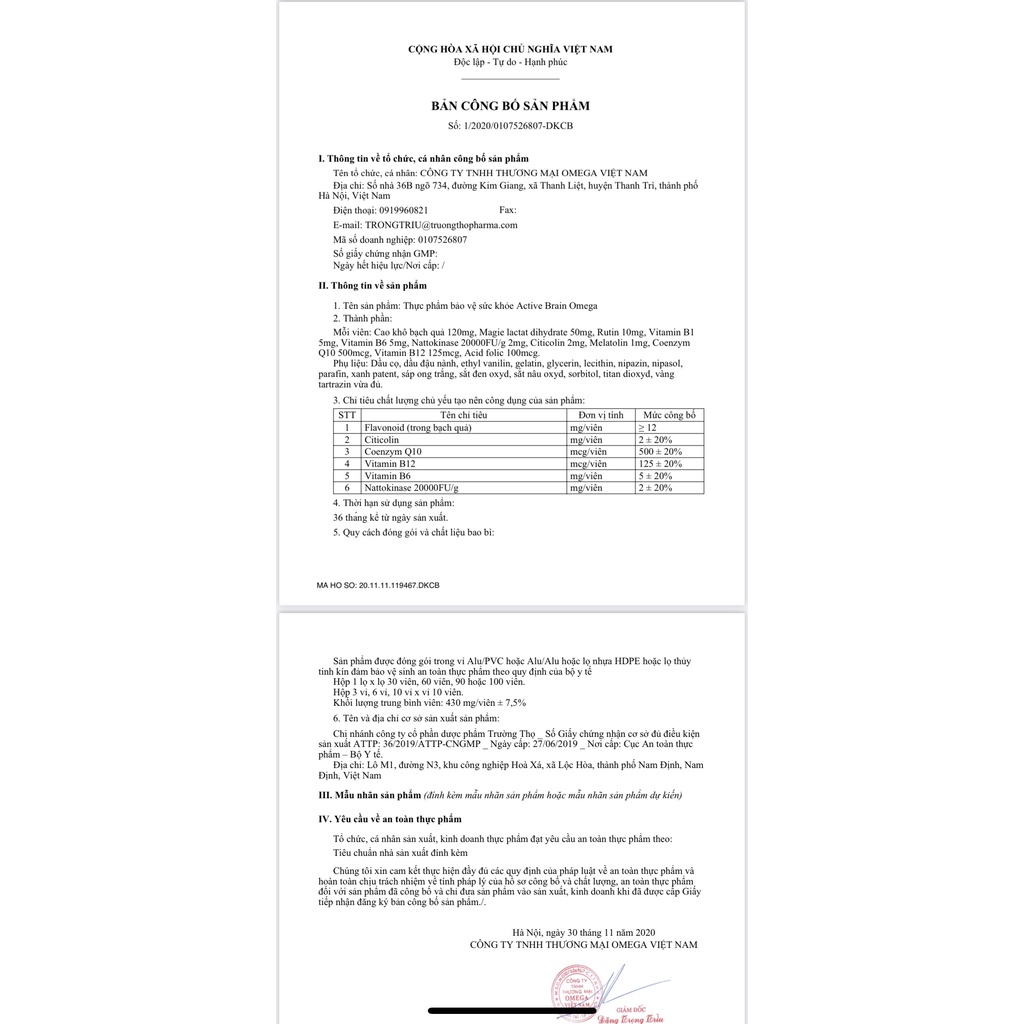 Active Brain Omega - Tăng cường tuần hoàn máu não, Giảm nguy cơ di chứng sau tai biến - 1 Hộp  6 vỉ