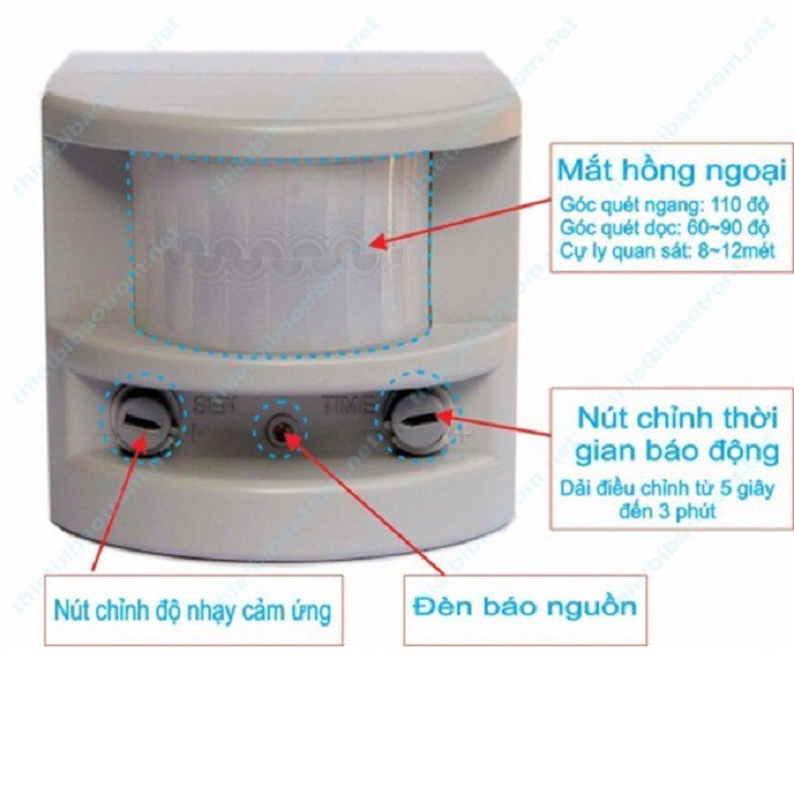 [NGUỒN 12V] Chuông Báo Động Chống Trộm Cảm Biến Chuyển Động Hồng Ngoại HT1A (Nguồn 12V)