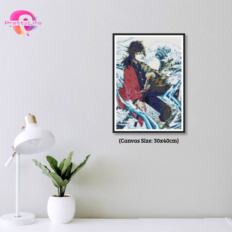 Bộ tranh đính đá DIY họa tiết hoạt hình Demon Slayer kích thước 30x40cm