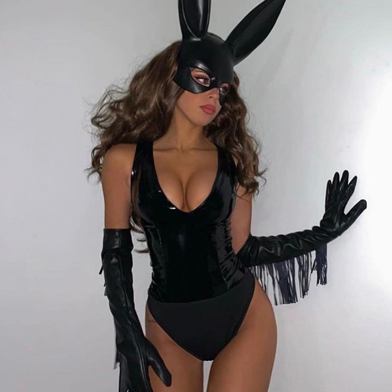 Bodysuit da PU cổ chữ V khoét sâu có khóa kéo cho nữ
 | BigBuy360 - bigbuy360.vn