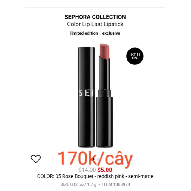[gom order] son sephora dòng color lip last lipstick