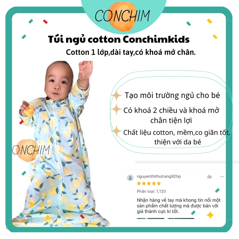 Túi ngủ cho bé xuân hè 1lớp Cotton dài tay CONCHIMkids(10 mẫu)