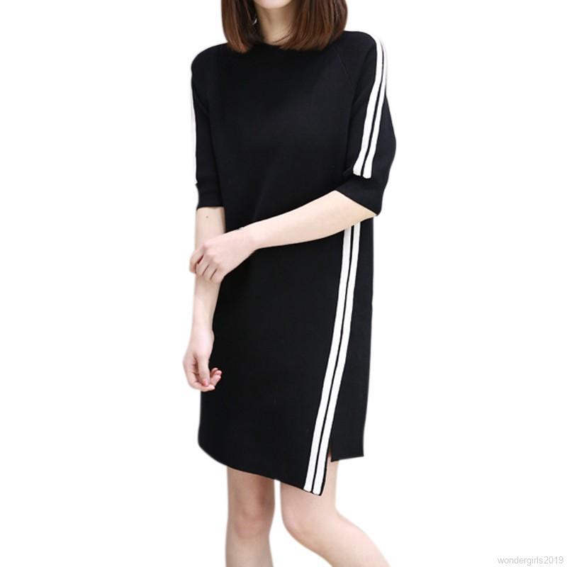 Women Summer Half Sleeve Irregular Striped Dresses | BigBuy360 - bigbuy360.vn